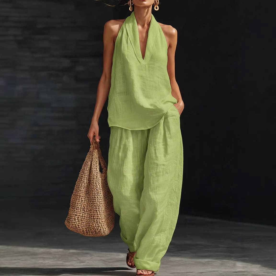 Summer Retro Solid Cotton Line - Linen Pant Wide บทวิจารณ์และราคา
