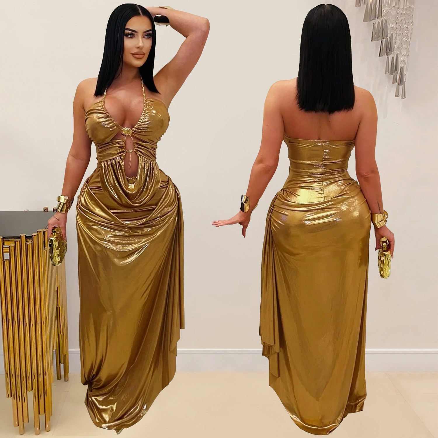 Wedding Guest Dress Evening Ha - Maxi Dress Halter บทวิจารณ์และราคา