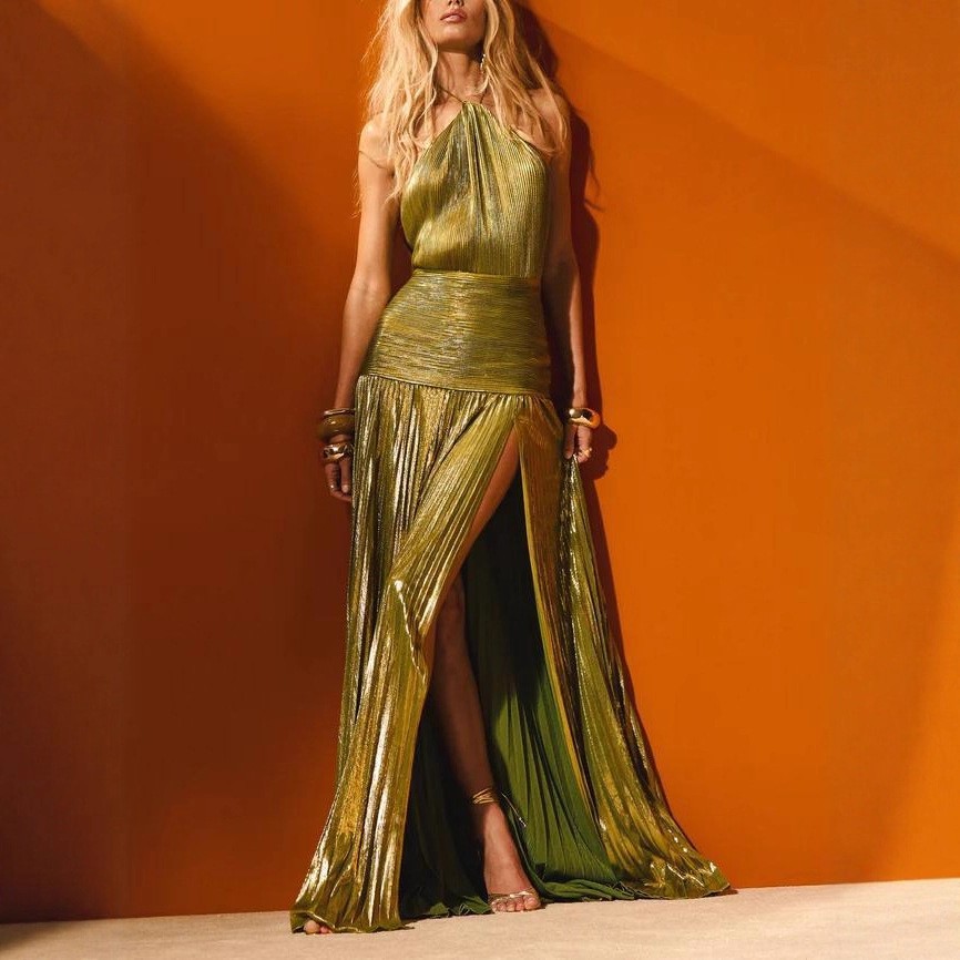 Elegant Party Dress Sleeveless - Maxi Dress Halter บทวิจารณ์และราคา