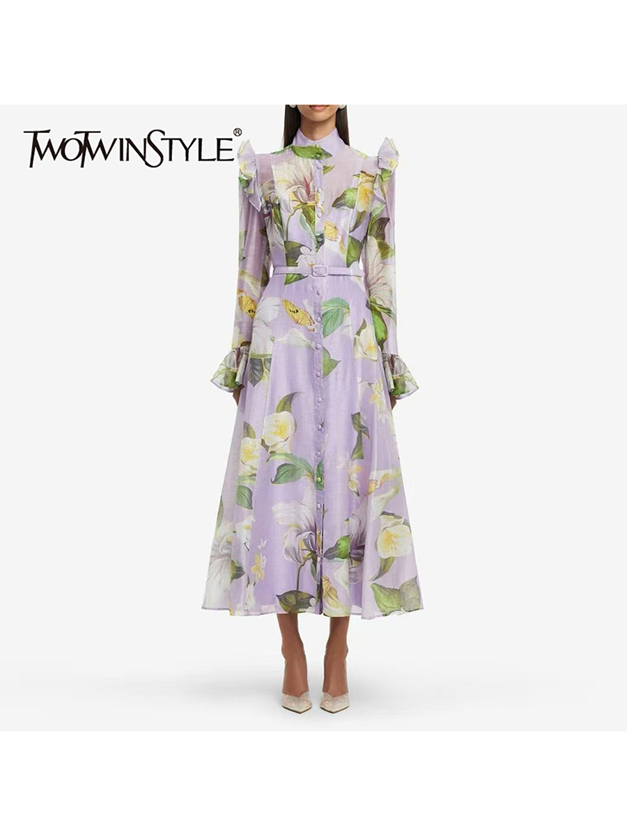 TWOTWINSTYLE Printing Spliced  - Linen Dress Wrap บทวิจารณ์และราคา