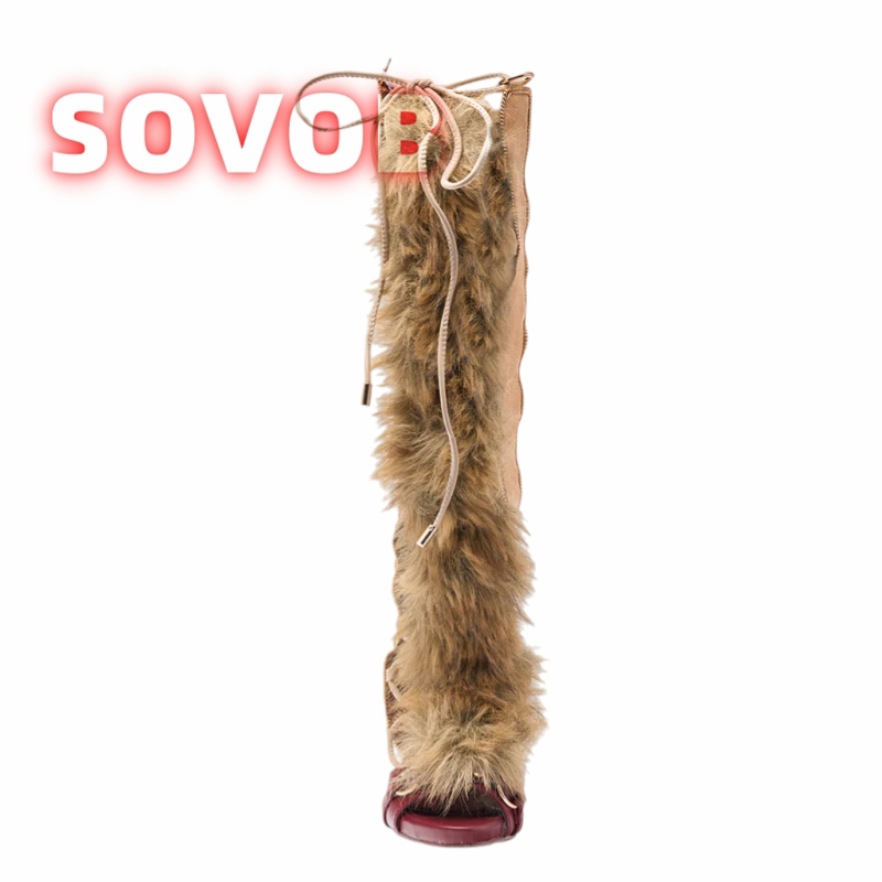 Retro Women's Faux Fur Strappy - Sandal Strappy Heeled บทวิจารณ์และราคา