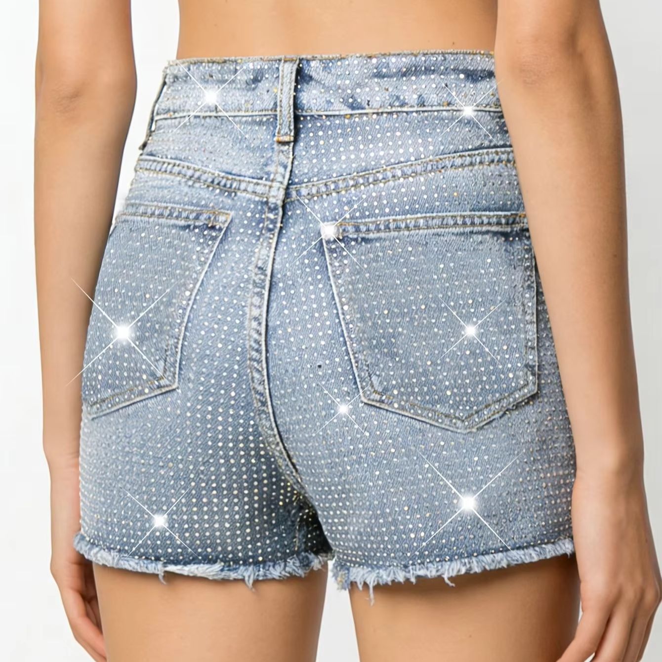 2026 New Full-Bejeweled Elasti - Shorts Denim Frayed บทวิจารณ์และราคา