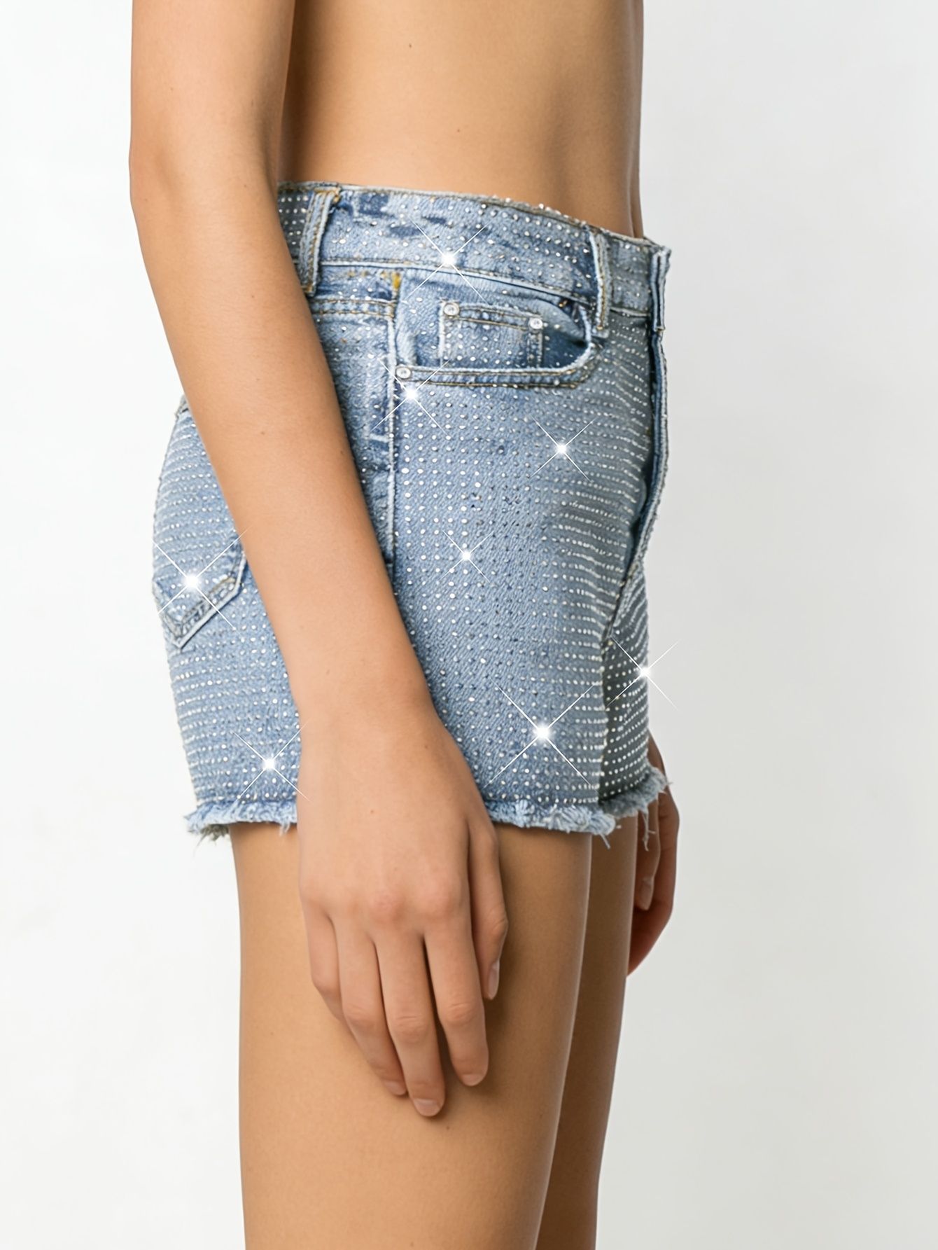 2026 New Full-Bejeweled Elasti - Shorts Denim Frayed บทวิจารณ์และราคา