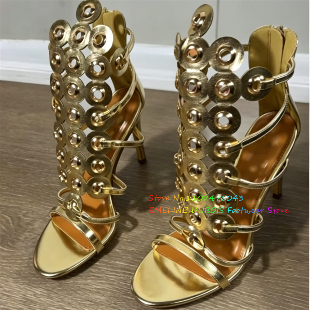 Gold Metal Circle Decor High H - Sandal Strappy Heeled บทวิจารณ์และราคา