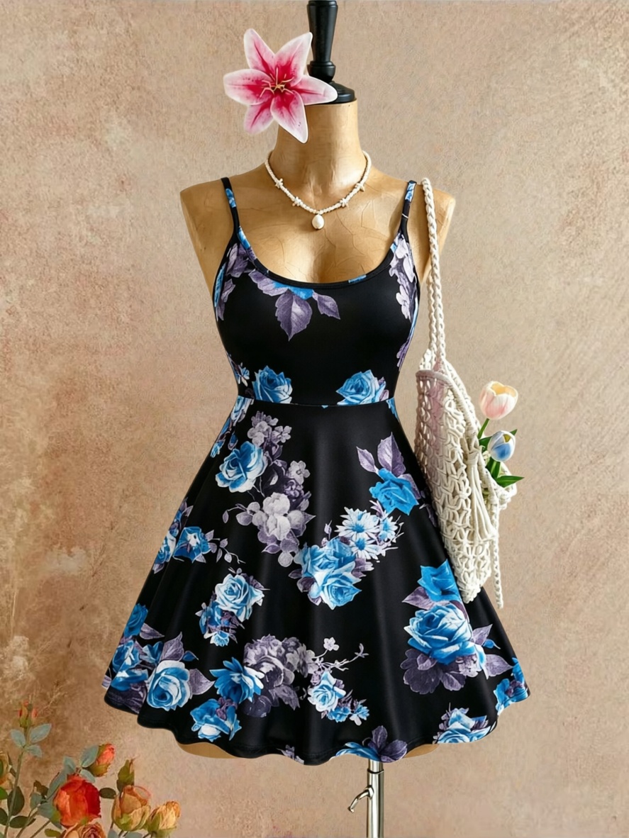 Plus Size Women Spaghetti Stra - Romper Floral Print บทวิจารณ์และราคา