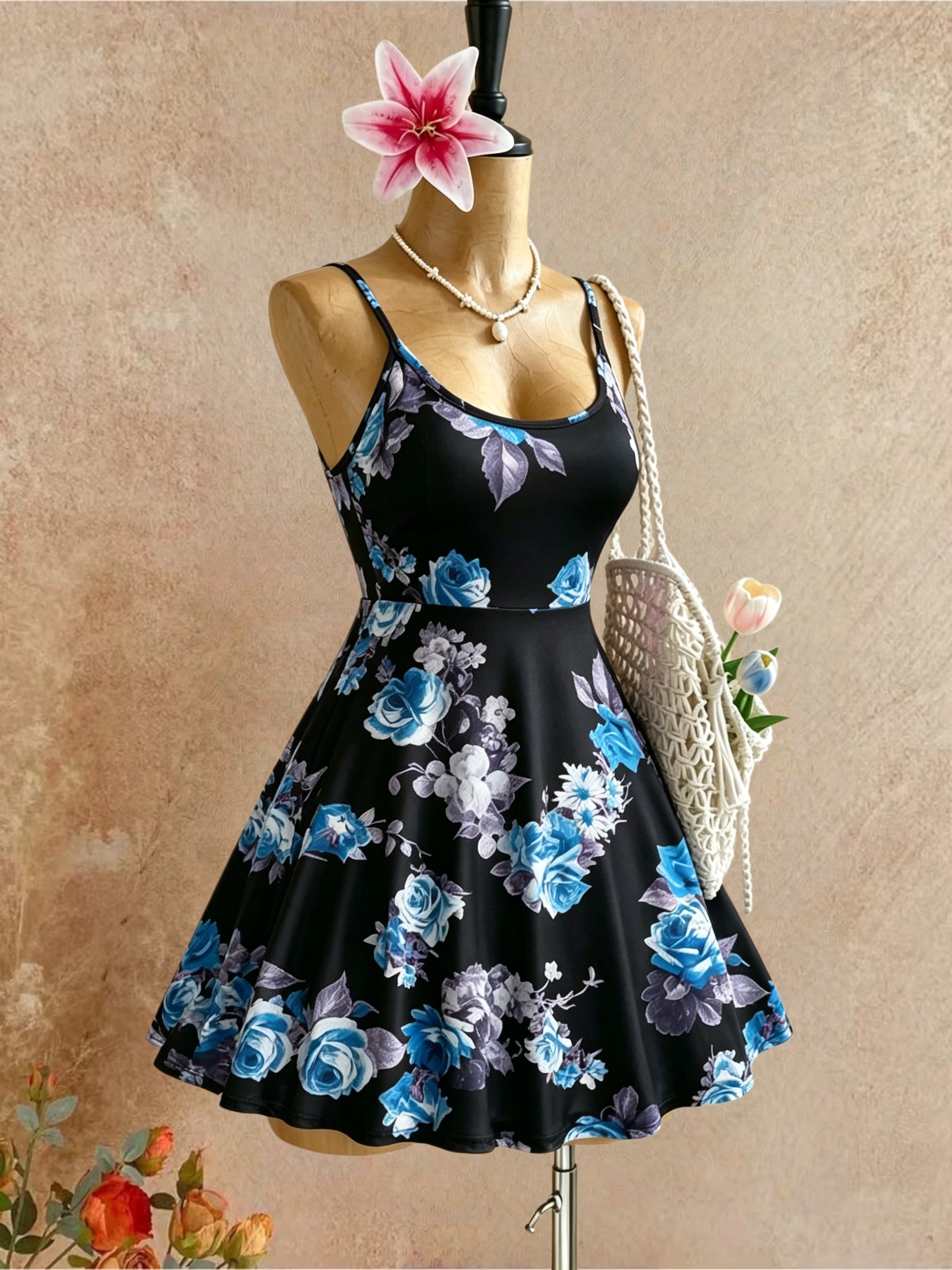 Plus Size Women Spaghetti Stra - Romper Floral Print บทวิจารณ์และราคา