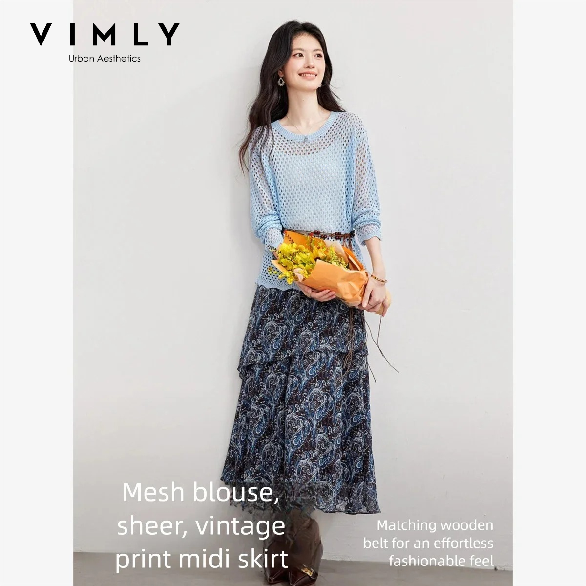 VIMLY Women's Two-piece Set 20 - Midi Skirt Floral บทวิจารณ์และราคา