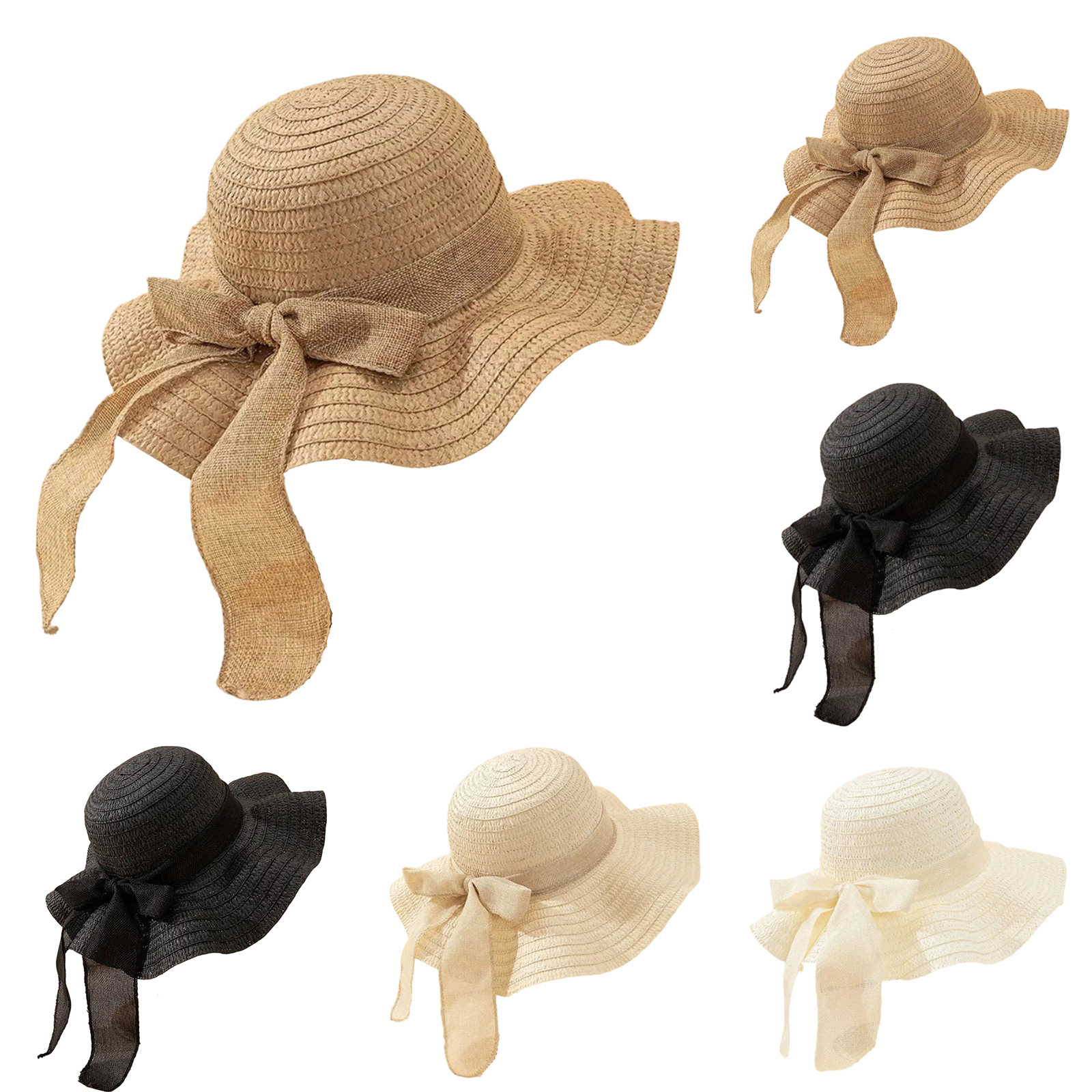 Women Bowknot Sun Hat Wide Bri - Hat Floppy Wide บทวิจารณ์และราคา