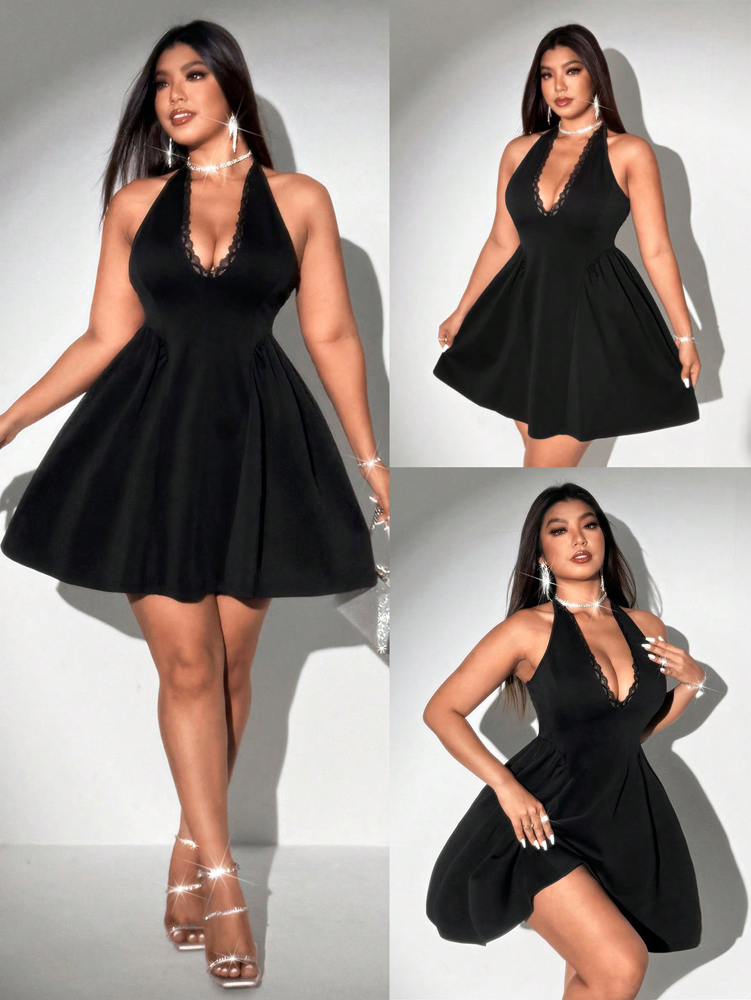 Plus Size Women Halter Black M - Maxi Dress Halter บทวิจารณ์และราคา