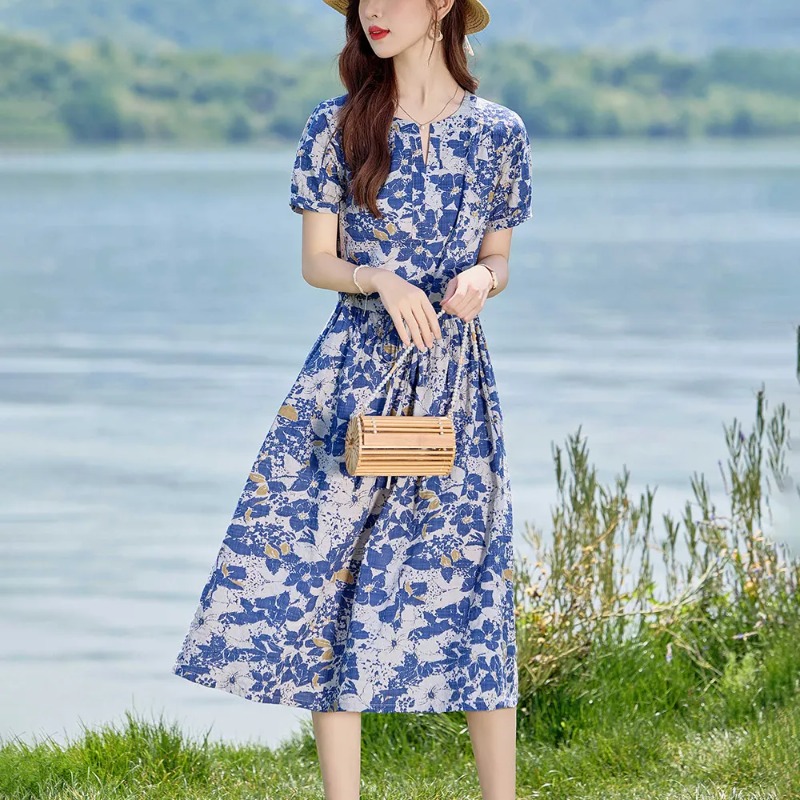 Women's Summer Linen Blend Flo - Midi Skirt Floral บทวิจารณ์และราคา