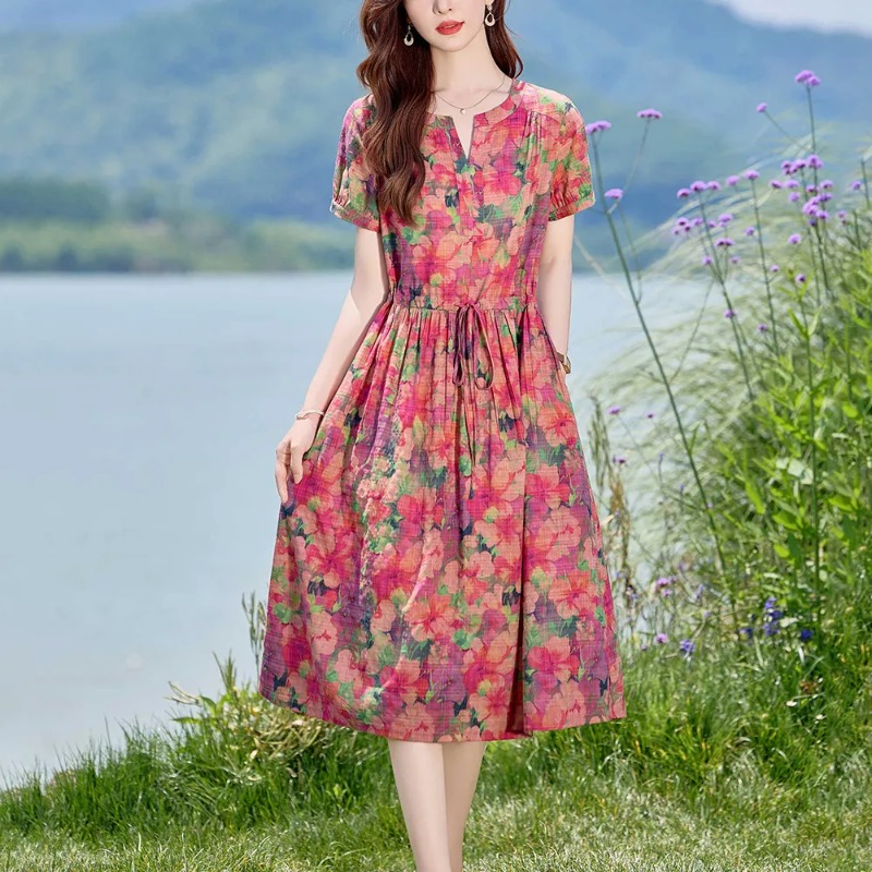 Women's Summer Linen Blend Flo - Midi Skirt Floral บทวิจารณ์และราคา