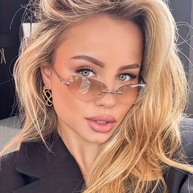 Rimless  Oval Sun Glasses for  - Sunglasses Cat Eye บทวิจารณ์และราคา