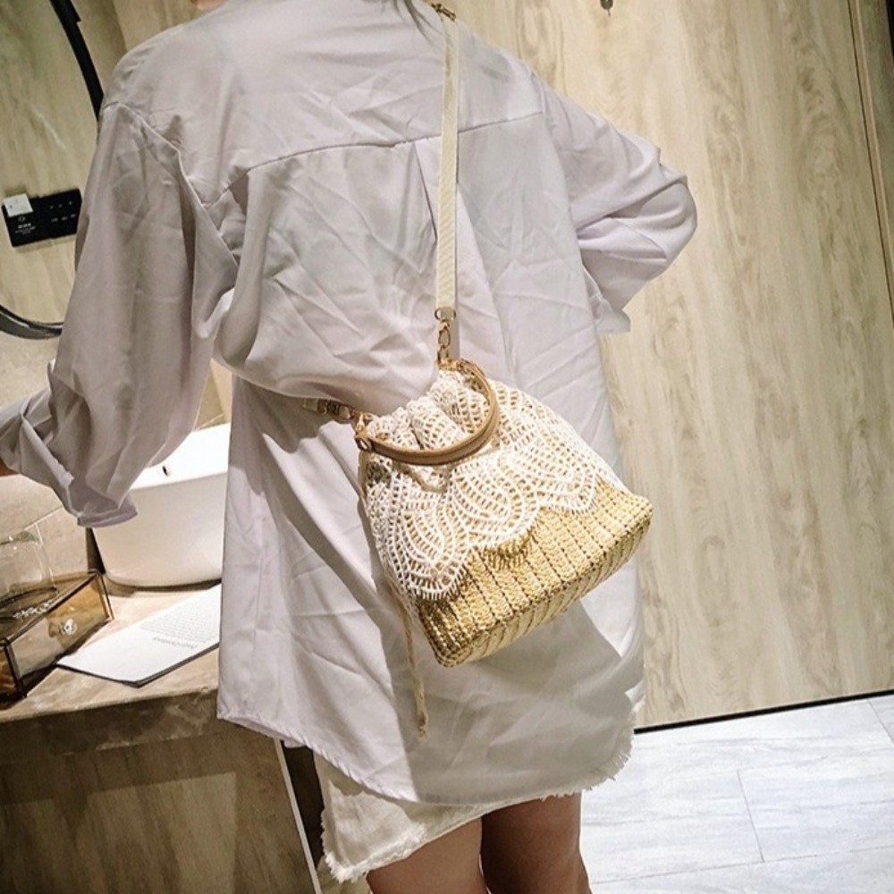 Vintage Lace Straw Shoulder Ba - Tote Bag Beach บทวิจารณ์และราคา