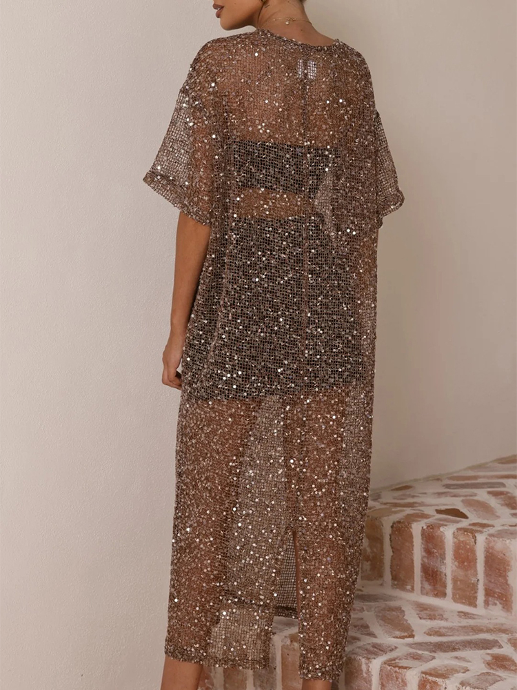 Female O-neck Loose Summer Lon - Cover Up Kaftan บทวิจารณ์และราคา