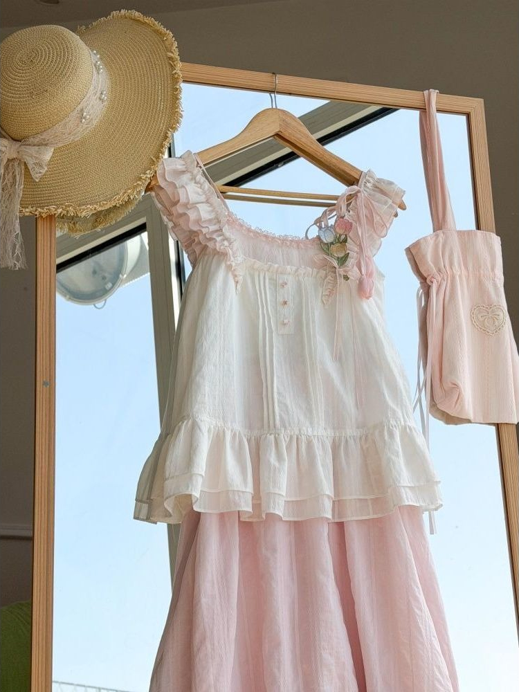 Sweet Kawaii Ruffle Trim Tulip - Midi Skirt Floral บทวิจารณ์และราคา