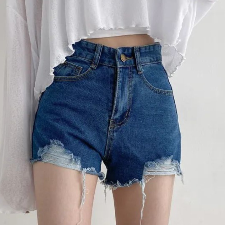 High Waist Vintage Ripped Fray - Shorts Denim Frayed บทวิจารณ์และราคา
