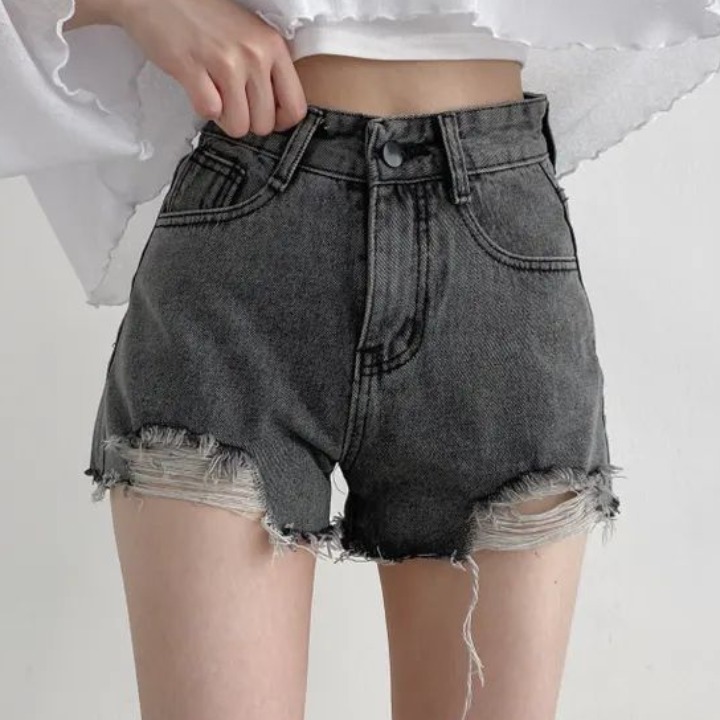 High Waist Vintage Ripped Fray - Shorts Denim Frayed บทวิจารณ์และราคา