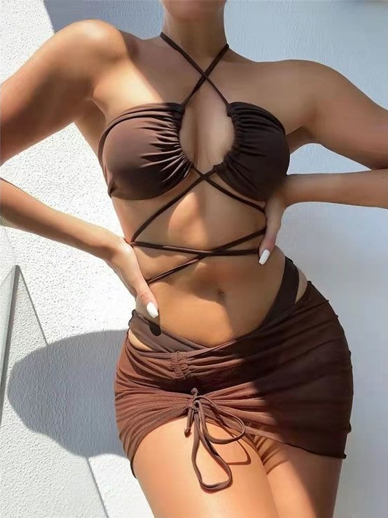 Ladies High Waist Split Bikini - Swimsuit Bikini Ruched บทวิจารณ์และราคา