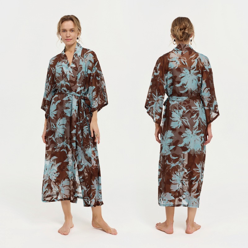 Women Black White Ink Floral S - Kimono Sheer Floral บทวิจารณ์และราคา