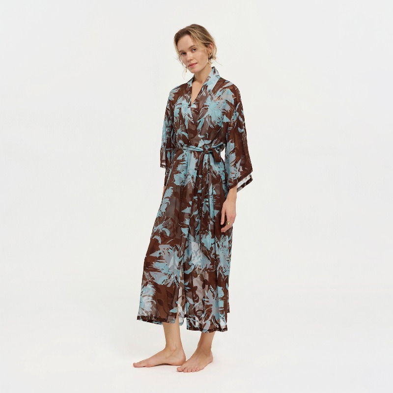 Women Black White Ink Floral S - Kimono Sheer Floral บทวิจารณ์และราคา