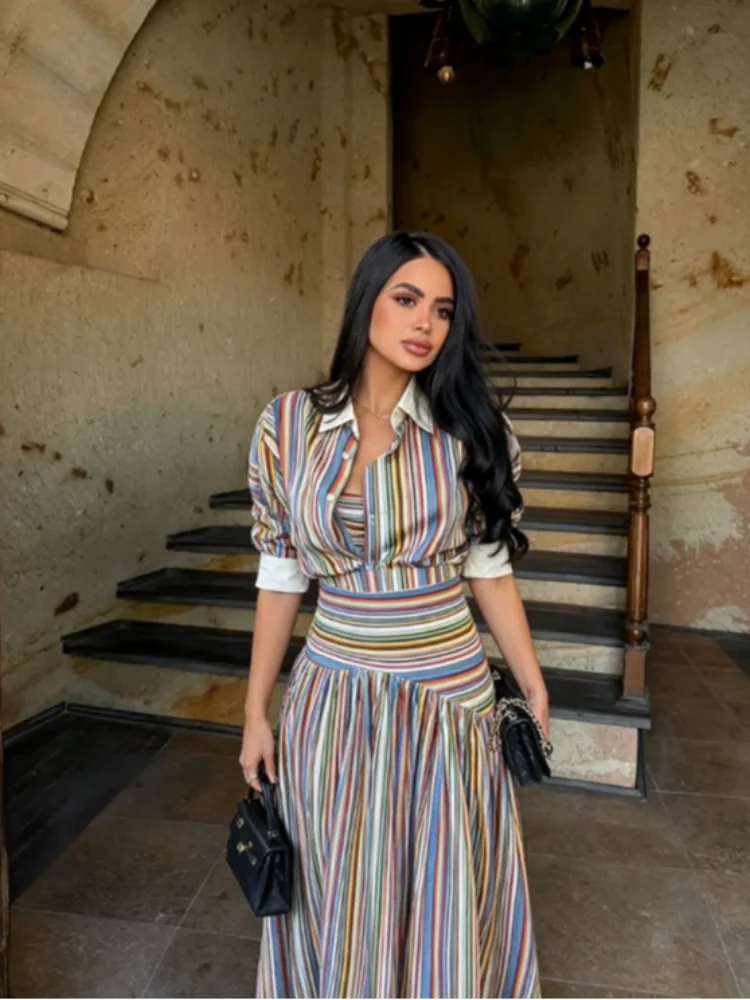 Boho Colorful Stripe Shirt Max - Maxi Dress Halter บทวิจารณ์และราคา