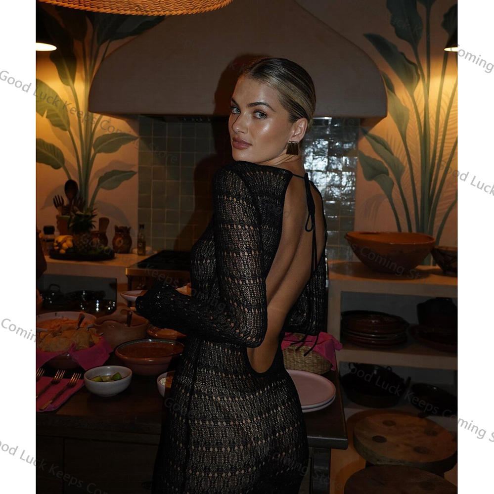 2025 Knitted Dress Backless Co - Cover Up Kaftan บทวิจารณ์และราคา